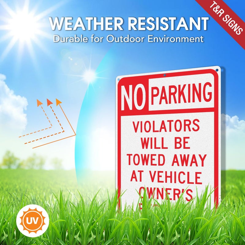 TR 4 عبوات لافتة ممنوع الوقوف، المخالفون سيتم سحبهم على نفقة مالك السيارة، 10 × 14 بوصة، ألمنيوم مقاوم للصدأ، عاكس، مطبوع بالأشعة فوق البنفسجية، مقاوم للعوامل الجوية/التلاشي، سهل التركيب، للاستخدام الداخلي/الخارجي - Image 3